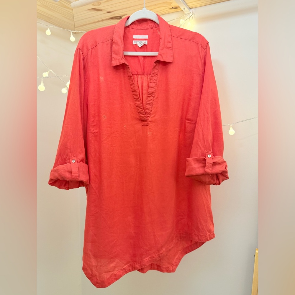🌾 Christian Siriano Linen Tunic with Cuffed Sleeves and‎ Mandarin Collar